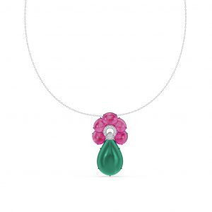 Ruby, Diamond and Chalcedony Drop Pendant Necklace